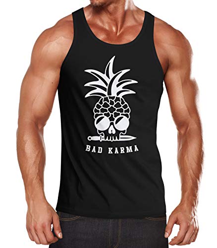 Neverless® Herren Tank-Top Totenkopf Ananas-Trend Bad Karma Skull Sonnenbrille Muskelshirt Muscle Shirt schwarz L von Neverless