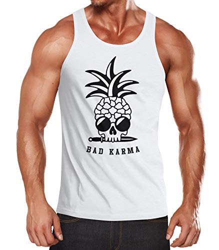 Neverless® Herren Tank-Top Totenkopf Ananas-Trend Bad Karma Skull Sonnenbrille Muskelshirt Muscle Shirt weiß XL von Neverless