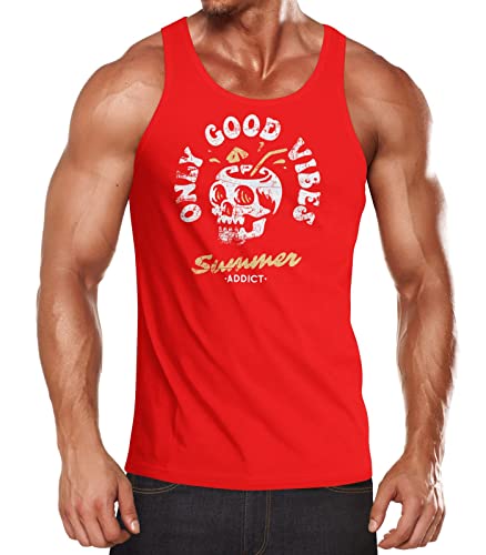 Neverless® Herren Tank-Top Totenkopf Schrift Only Good Vibes Skull Summer Sommer Retro Vintage Muskelshirt Muscle Shirt rot L von Neverless