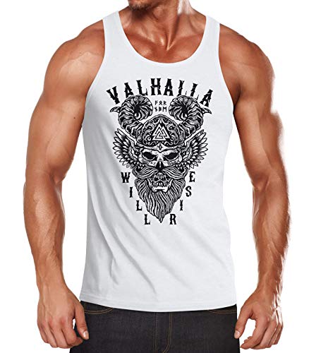 Neverless® Herren Tank-Top Valhalla Will Rise Viking Helm Odin Krieger Muskelshirt Muscle Shirt weiß L von Neverless