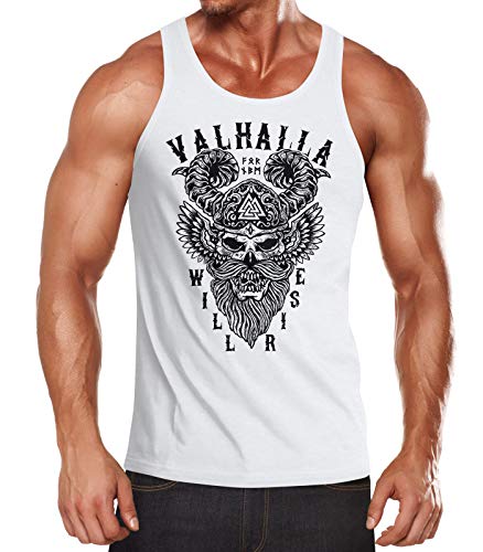 Neverless® Herren Tank-Top Valhalla Will Rise Viking Helm Odin Krieger Muskelshirt Muscle Shirt weiß XXL von Neverless