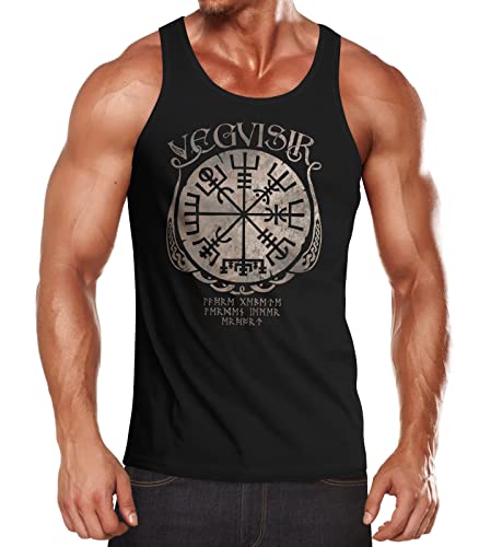 Neverless® Herren Tank-Top Vegvisir Runenkompass nordischer Kompass Wikinger Nordmänner Mythologie Muscle Shirt schwarz-Gold 3XL von Neverless