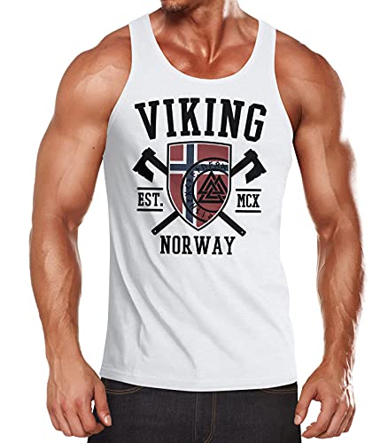 Neverless® Herren Tank-Top Viking Norway Norwegen Flagge Wikinger nordisch Muskelshirt Muscle Shirt weiß XXL von Neverless