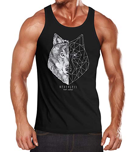 Neverless® Herren Tank-Top Wolf Polygon Kunst Grafik Tiermotiv Printshirt Muskelshirt Muscle Shirt schwarz M von Neverless