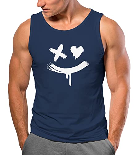 Neverless® Herren Tank-Top mit Print Aufdruck Smile Techwear Fashion Streetstyle Trendmotiv Muskelshirt Navy XL von Neverless