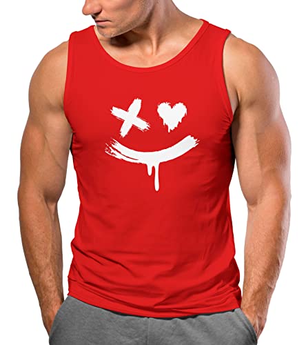 Neverless® Herren Tank-Top mit Print Aufdruck Smile Techwear Fashion Streetstyle Trendmotiv Muskelshirt rot L von Neverless