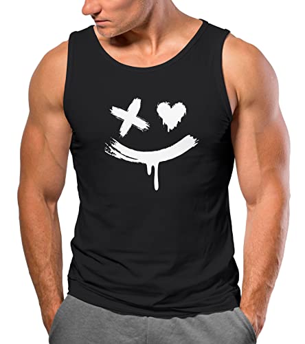 Neverless® Herren Tank-Top mit Print Aufdruck Smile Techwear Fashion Streetstyle Trendmotiv Muskelshirt schwarz S von Neverless