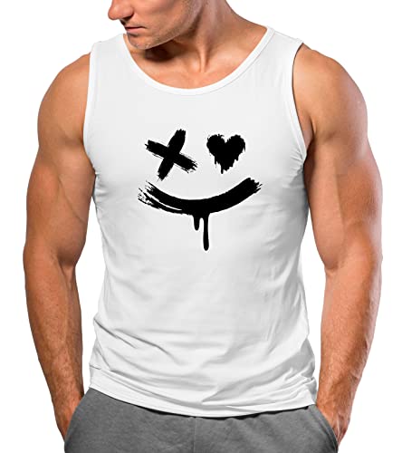 Neverless® Herren Tank-Top mit Print Aufdruck Smile Techwear Fashion Streetstyle Trendmotiv Muskelshirt weiß M von Neverless