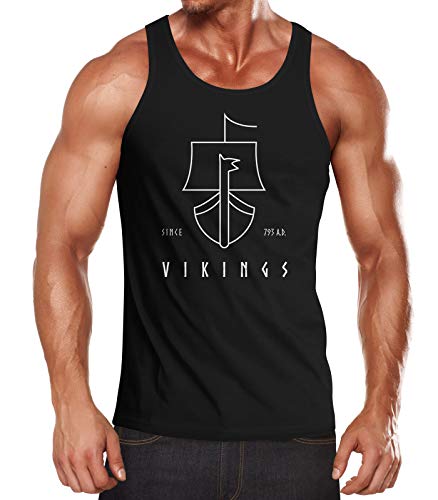 Neverless® Herren Tanktop Wikinger Schiff Vikings Lineart Slim Fit schwarz L von Neverless