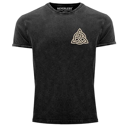 Neverless® Herren Vintage-Shirt Aufdruck Logo Wikinger nordische Mythologie Valknut Wotansknoten Valhalla schwarz XXL von Neverless