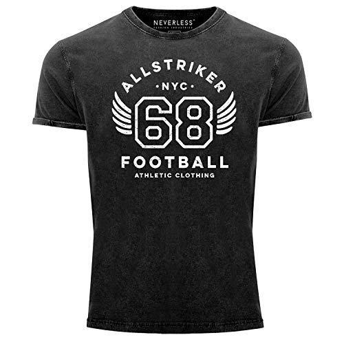 Neverless® Herren Vintage Shirt College NYC 68 Football Athletic Clothing Vintage Printshirt T-Shirt Used Look Slim Fit schwarz XL von Neverless
