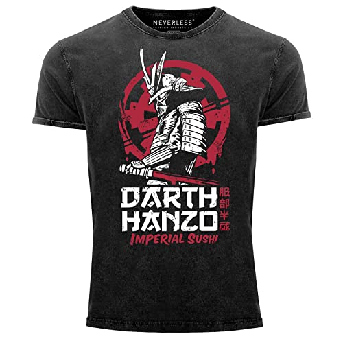 Neverless® Herren Vintage Shirt Hattori Hanzo Parodie Darth Vader Movie Film Printshirt T-Shirt Aufdruck Used schwarz XXL von Neverless