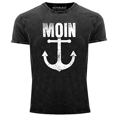 Neverless® Herren Vintage Shirt Moin Anker Retro Printshirt T-Shirt Aufdruck Maritim NordischUsed Look schwarz XXL von Neverless
