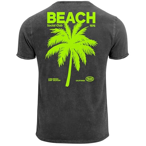 Neverless® Herren Vintage T-Shirt Backprint Sommer Funshirt mit Palmen Print Retro Typografie – Strand Urlaub GrafikshirtUsed Look Schwarz XL von Neverless