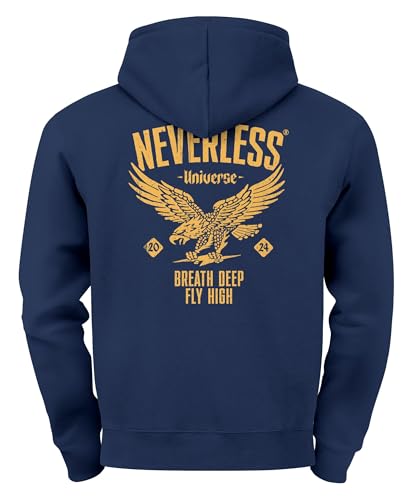 Neverless® Hoodie Backprint Herren Adler Eagle Print Retro Design Rückenaufdruck Kapuzenpullover Männer Fashion Streetstyle Backprint Navy 5XL von Neverless