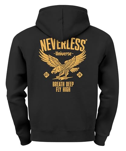 Neverless® Hoodie Backprint Herren Adler Eagle Print Retro Design Rückenaufdruck Kapuzenpullover Männer Fashion Streetstyle Backprint schwarz 5XL von Neverless