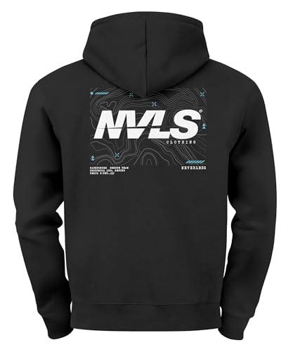 Neverless® Hoodie Backprint Herren Aufdruck Grafik Topografie Adventure Explore Rückenaufdruck Kapuzen-Pullover Männer Streetstyle schwarz 5XL von Neverless