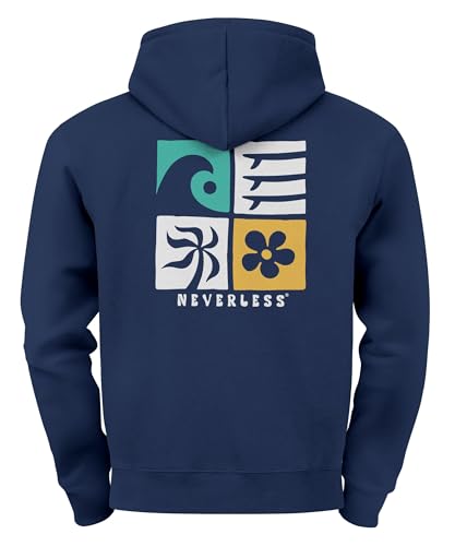 Neverless® Hoodie Backprint Herren Surfer Style Rückenaufdruck Icons Maritim Kapuzen-Pullover Männer Fashion Streetstyle Backprint Navy L von Neverless