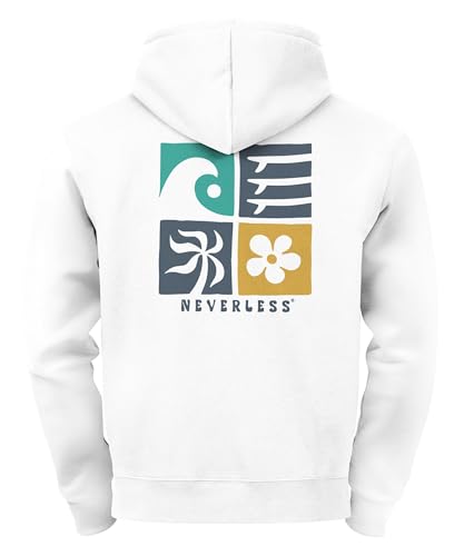 Neverless® Hoodie Backprint Herren Surfer Style Rückenaufdruck Icons Maritim Kapuzen-Pullover Männer Fashion Streetstyle Backprint weiß L von Neverless