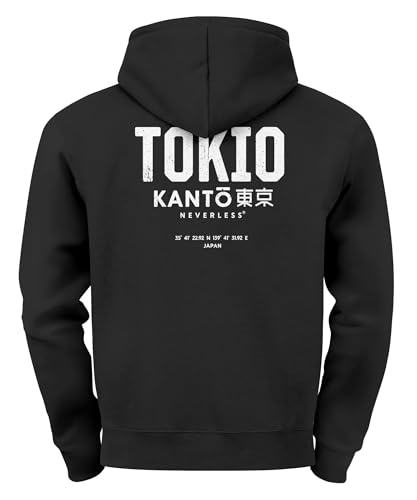 Neverless® Hoodie Backprint Herren Tokyo Japan Japanische Schriftzeichen Grafik Print Kapuzen-Pullover Männer Fashion Streetstyle Backprint schwarz XS von Neverless