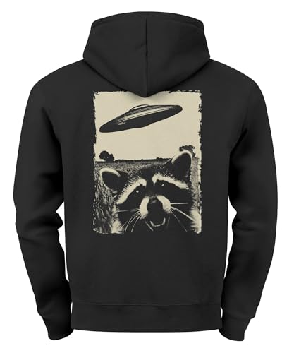 Neverless® Hoodie Backprint Herren UFO Waschbärr Alien Print Rückenaufdruck Kapuzen-Pullover Männer Fashion Streetstyle schwarz M von Neverless
