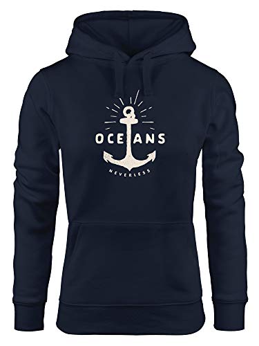 Neverless® Hoodie Damen Anker Motiv maritim Schriftzug Oceans Kapuzen-Pullover Navy S von Neverless