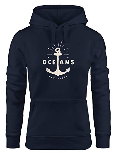 Neverless® Hoodie Damen Anker Motiv maritim Schriftzug Oceans Kapuzen-Pullover Navy XL von Neverless