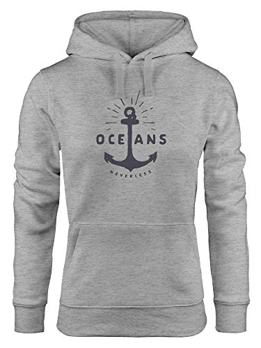 Neverless® Hoodie Damen Anker Motiv maritim Schriftzug Oceans Kapuzen-Pullover grau XL von Neverless