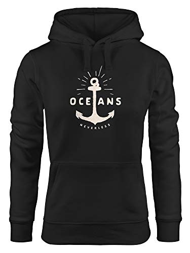 Neverless® Hoodie Damen Anker Motiv maritim Schriftzug Oceans Kapuzen-Pullover schwarz XL von Neverless