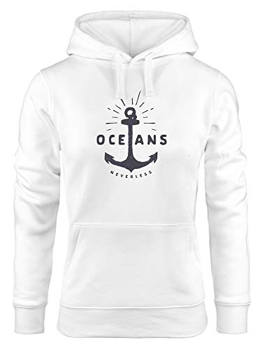 Neverless® Hoodie Damen Anker Motiv maritim Schriftzug Oceans Kapuzen-Pullover weiß L von Neverless