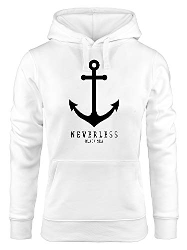 Neverless® Hoodie Damen Anker Nautical Sailor Segeln Kapuzen-Pullover für Frauen weiß L von Neverless