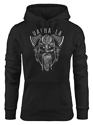 Neverless® Hoodie Damen Aufdruck Valhalla Wikinger Helm Viking Odin Krieger Kapuzen-Pullover schwarz L von Neverless