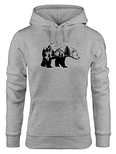 Neverless® Hoodie Damen Bär Kunst Grafik Printshirt Tiermotiv Adventure Print Aufdruck Kapuzen-Pullover Fashion Streetstyle grau S von Neverless