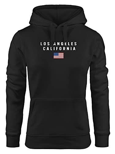 Neverless® Hoodie Damen Bedruckt Schriftzug California Los Angeles USA Amerika Flagge Kapuzen-Pullover Fashion Streetstyle schwarz M von Neverless