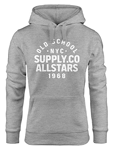 Neverless® Hoodie Damen Bedruckt Schriftzug Oldschool NYC New York City Allstars Kapuzen-Pullover Fashion Streetstyle grau/weiß S von Neverless