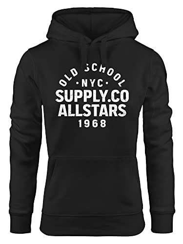 Neverless® Hoodie Damen Bedruckt Schriftzug Oldschool NYC New York City Allstars Kapuzen-Pullover Fashion Streetstyle schwarz -Weiss XL von Neverless