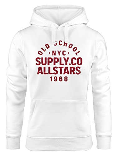 Neverless® Hoodie Damen Bedruckt Schriftzug Oldschool NYC New York City Allstars Kapuzen-Pullover Fashion Streetstyle weiß-rot L von Neverless