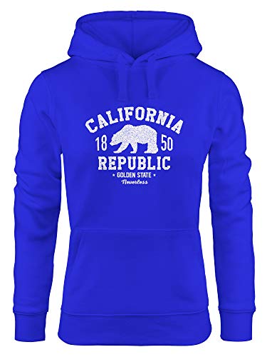 Neverless® Hoodie Damen California Republic Aufdruck Print Kalifornien Golden State Grizzly Bär Bear Kapuzen-Pullover blau XL von Neverless