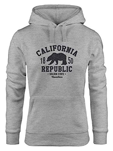 Neverless® Hoodie Damen California Republic Aufdruck Print Kalifornien Golden State Grizzly Bär Bear Kapuzen-Pullover grau M von Neverless