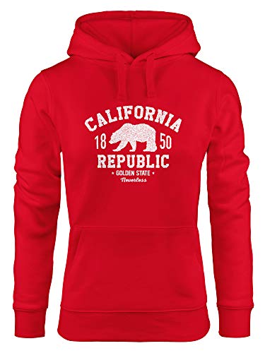 Neverless® Hoodie Damen California Republic Aufdruck Print Kalifornien Golden State Grizzly Bär Bear Kapuzen-Pullover rot M von Neverless