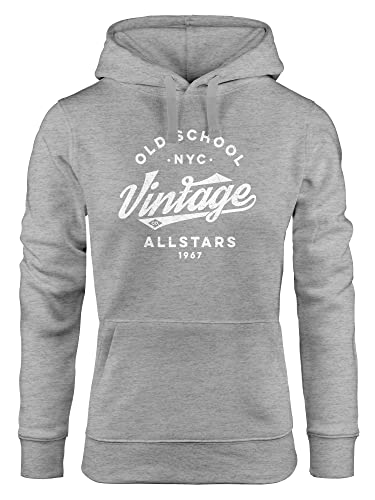 Neverless® Hoodie Damen College Style Schriftzug Oldschool Vintage Allstars Kapuzen-Pullover Fashion Streetstyle grau XL von Neverless