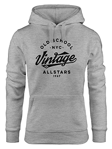 Neverless® Hoodie Damen College Style Schriftzug Oldschool Vintage Allstars Kapuzen-Pullover Fashion Streetstyle schwarz grau XL von Neverless