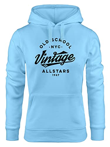 Neverless® Hoodie Damen College Style Schriftzug Oldschool Vintage Allstars Kapuzen-Pullover Fashion Streetstyle schwarz hellblau L von Neverless