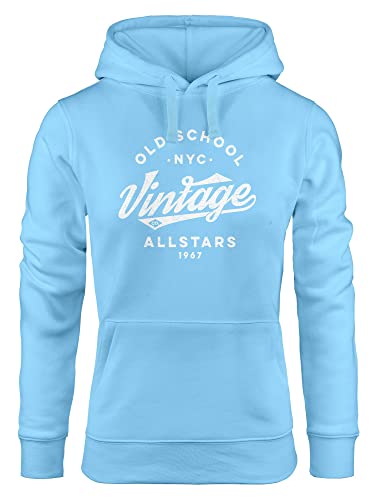 Neverless® Hoodie Damen College Style Schriftzug Oldschool Vintage Allstars Kapuzen-Pullover Fashion Streetstyle hellblau M von Neverless