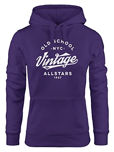 Neverless® Hoodie Damen College Style Schriftzug Oldschool Vintage Allstars Kapuzen-Pullover Fashion Streetstyle lila L von Neverless