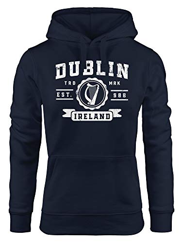 Neverless® Hoodie Damen Dublin Irland Retro Design Aufdruck Print Schrift Kapuzen-Pullover Fashion Streetstyle Navy M von Neverless