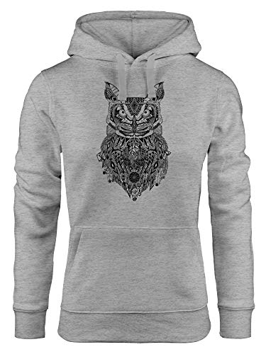 Neverless® Hoodie Damen Eule Atzekenmuster Boho Bohamian Atzec Owl geometrisch Kapuzen-Pullover grau M von Neverless