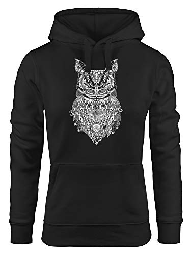 Neverless® Hoodie Damen Eule Atzekenmuster Boho Bohamian Atzec Owl geometrisch Kapuzen-Pullover schwarz L von Neverless