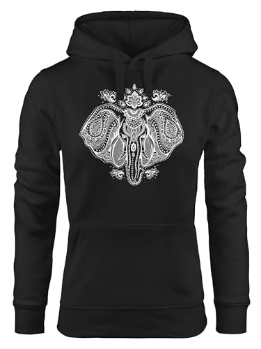 Neverless® Hoodie Damen Mandala Elefant Kapuzen-Pullover Kapuzenpulli schwarz L von Neverless