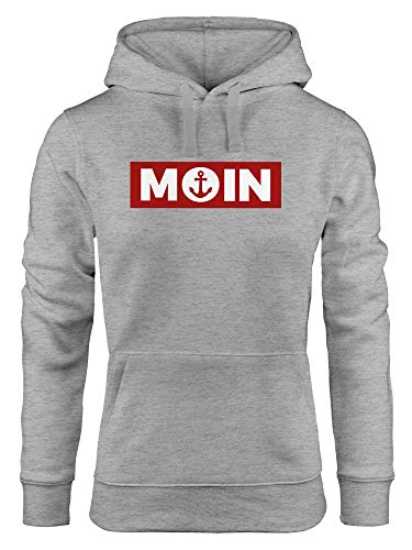 Neverless® Hoodie Damen Moin norddeutsch Morgen Anker Print Aufdruck Kapuzen-Pullover Frauen Fashion Streetstyle grau XL von Neverless